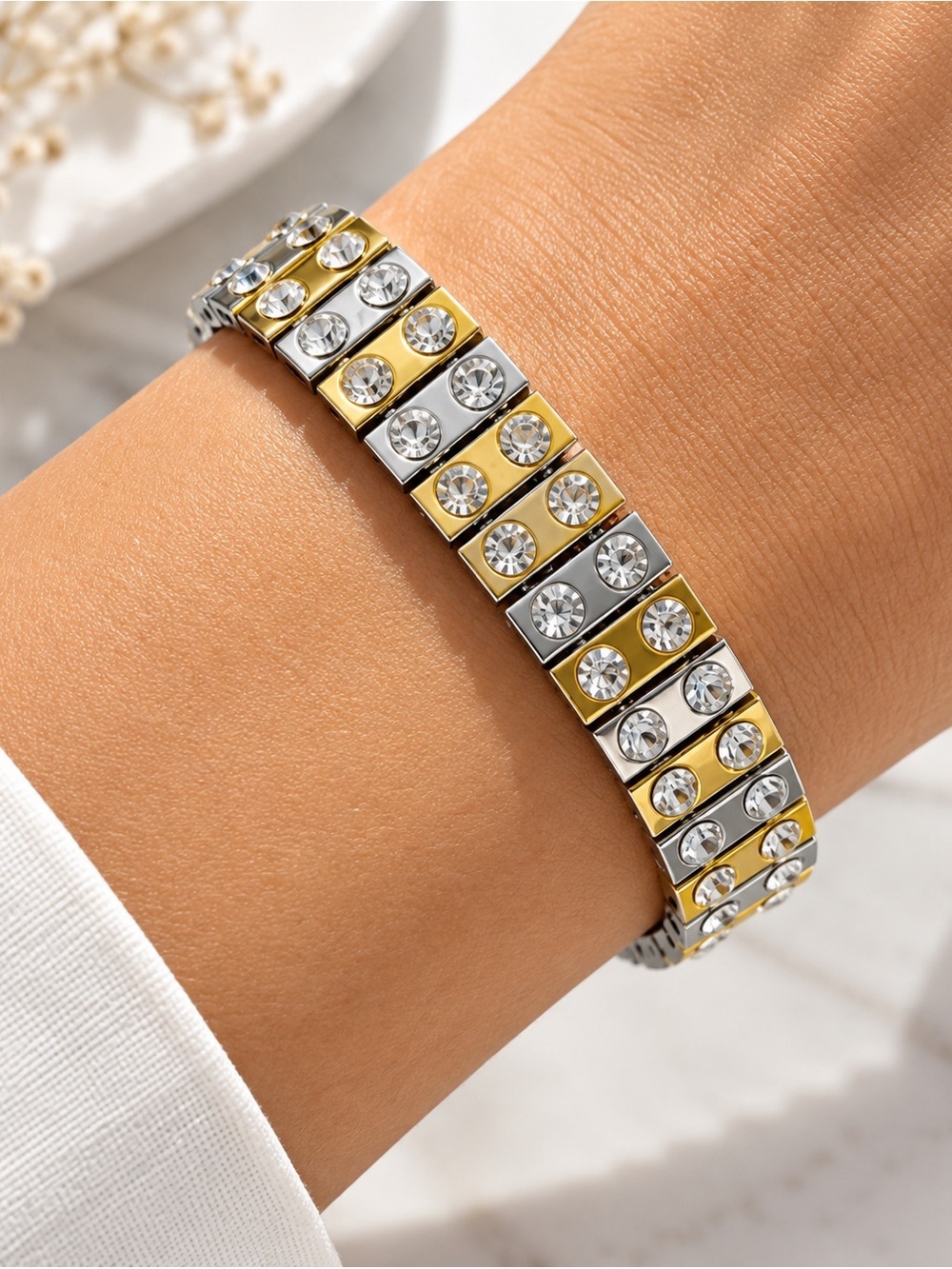 Two-Tone Gold and Silver Crystal Link Bracelet